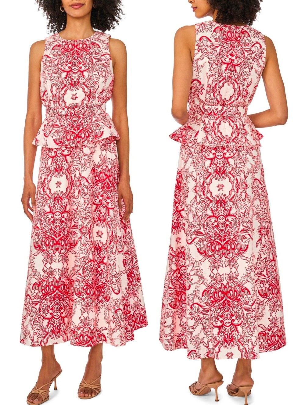 NWT TED BAKER Red White Paisley Floral 2 Piece Cotton Belted Tank Midi Skirt Set